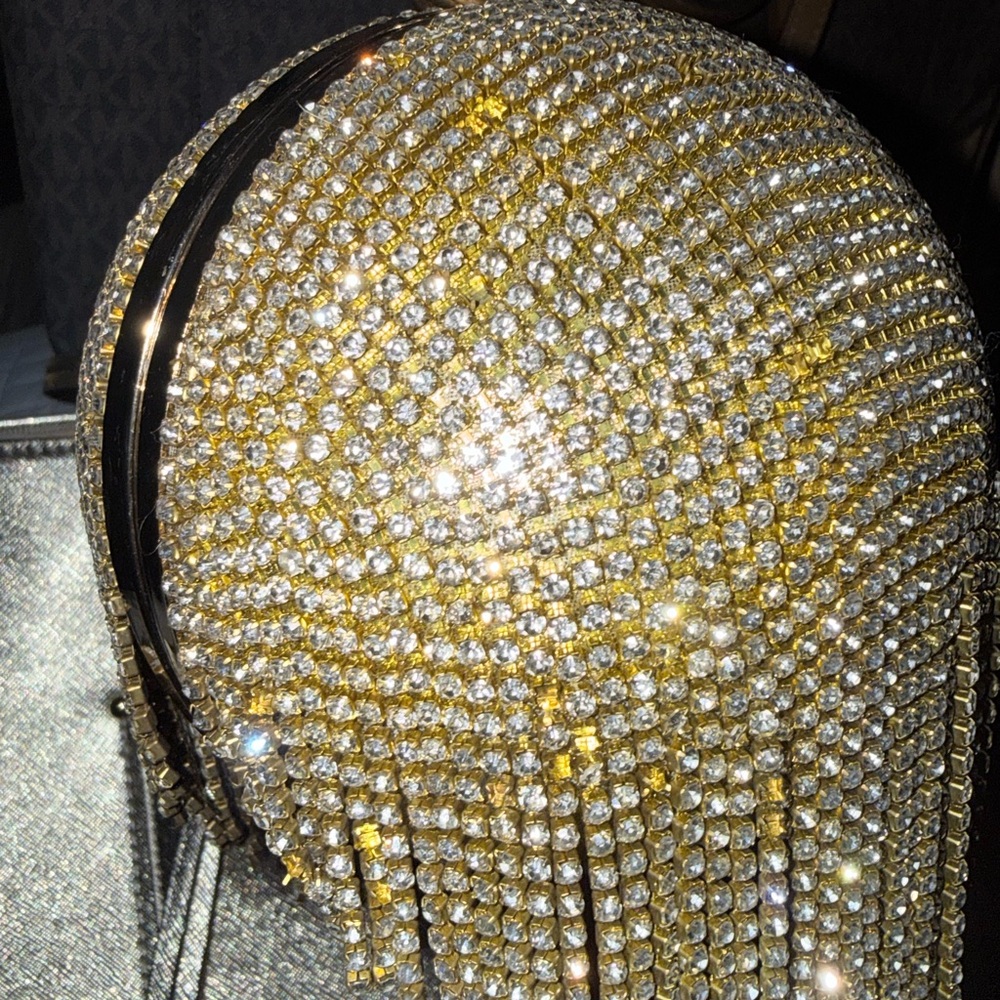 Gold and Silver Rhinestone Fringe Clutch